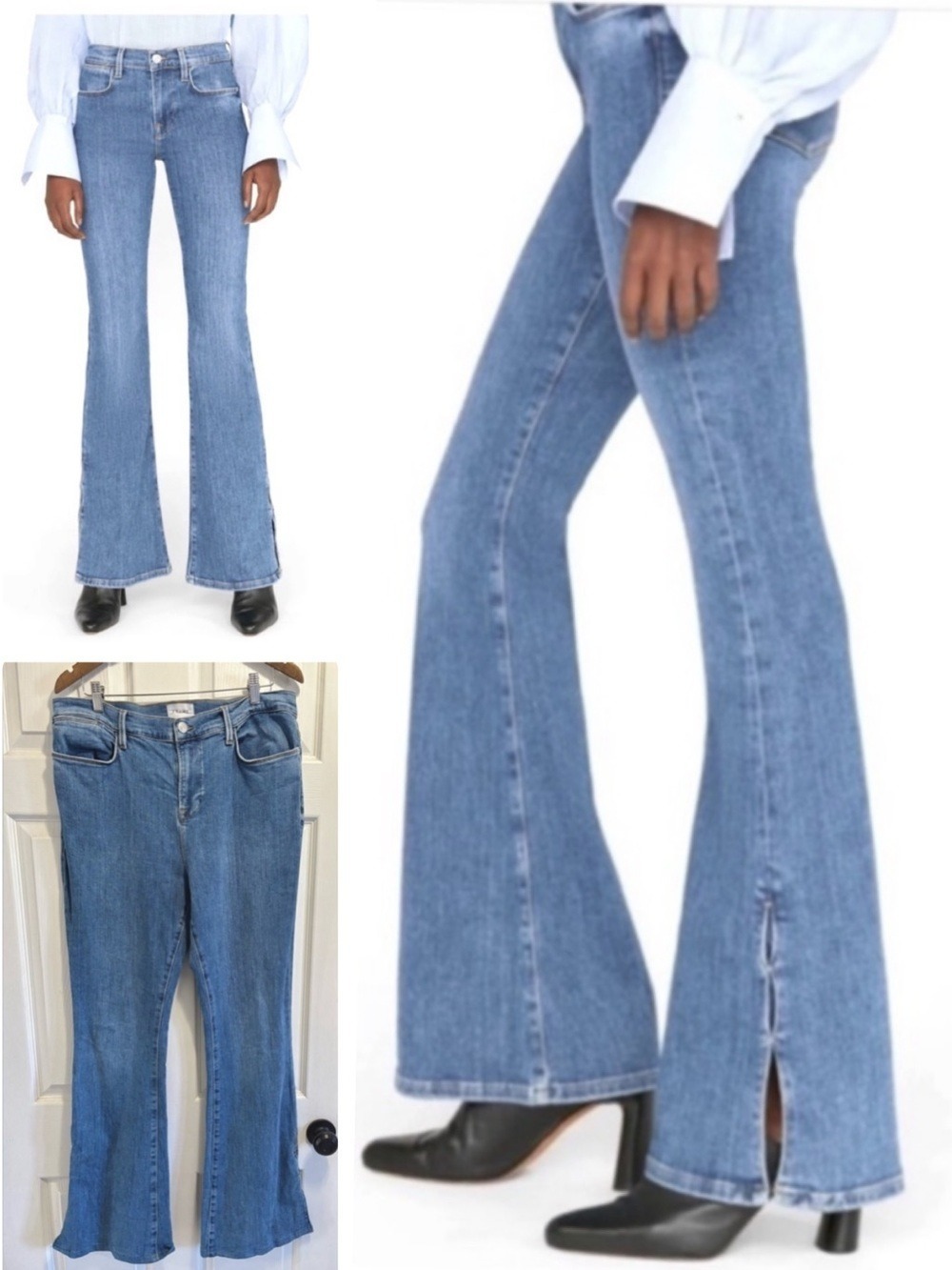 FRAME Le High Flare Mini Slits Jeans Samson Blue Split Hem Denim Size 32